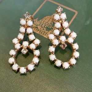 Vintage Milk glass & Rhinestone Earrings